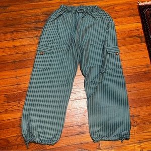 Teal & White Striped Cotton Peruvian Pants